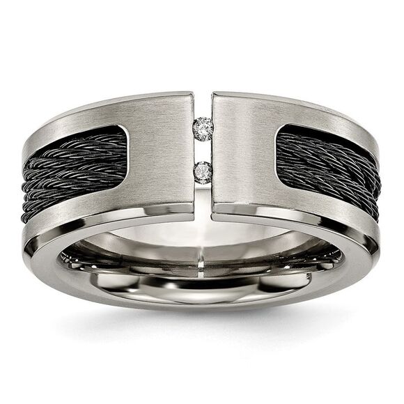 Kazi Luxury Titanium Brushed & Black IP-plated Cable 1/20 Carat Diamond 10mm B&